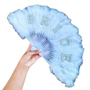 Graceful Bridal Decor: Pearl-adorned Feather Fans for the Bride