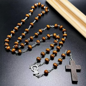 A buon mercato 6*7mm rosario marrone scuro vergine maria rosari perline di legno religioso cattolico collana croce bianca ciondolo in magazzino - Product Image 2