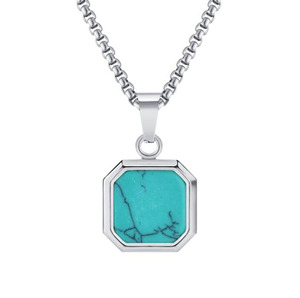 Natural Onyx <strong>Sodalite</strong> Turquoise Stone Jewelry 18K Gold Plated Stainless Steel Women Men Geometric Square Pendant <strong>Necklace</strong> - Product Image 4