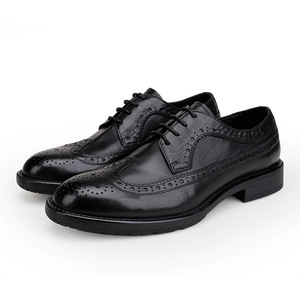 Black Genuine Leather Pointed Toe Oxford Dress Shoes Lace-Up Anti-Slippery Rubber Outsole Career Men Shoes Style - Product Image 1