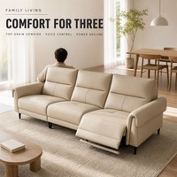 Canapé trois places en cuir avec commande vocale et inclinaison électrique pour salon, appartement, adultes, assise profonde