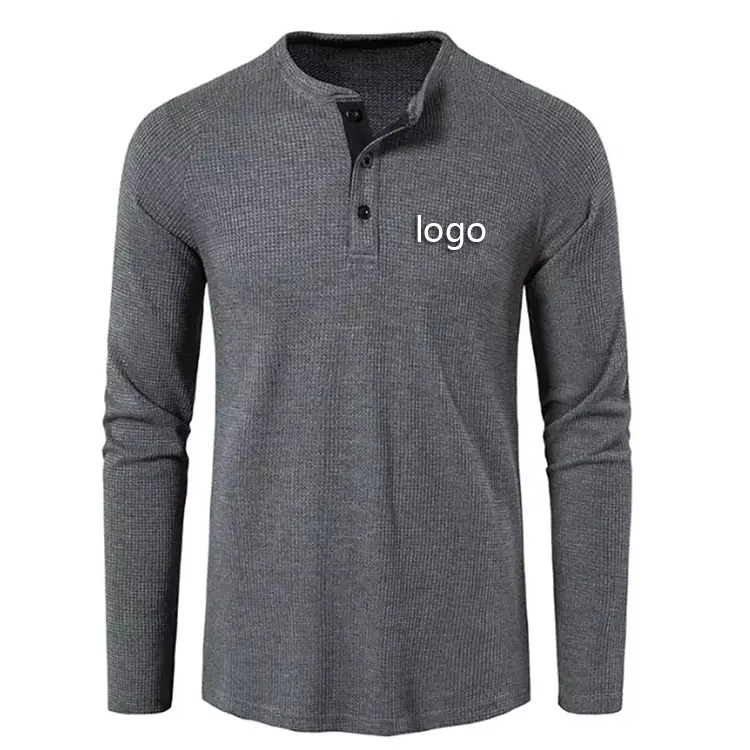 Wholesale Mens Gym Sport Long Sleeve T Shirt Custom Logo Cotton Slim Men Collar Buckle T Shirt