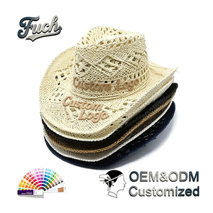 Chapeaux de cowboy en paille à bord large incurvé, tricotés ajourés, respirants, multicolores, style rétro western, vente en gros - Product Image 1