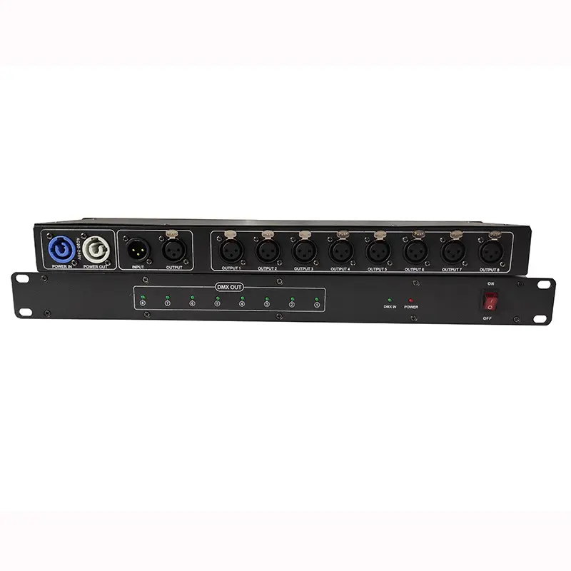 Amplificador de distribución de señal DMX512, lámpara de escenario, 8 canales, aislamiento fotoeléctrico, amplificador de señal óptica, intensificador, divisor