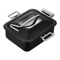 Chafing Dish Kotak Hitam, Pemanas Makanan Buffet Stainless Steel dengan Sistem Pemanas Uap Air dan Tutup untuk Hotel, Restoran, Katering, dan Pesta