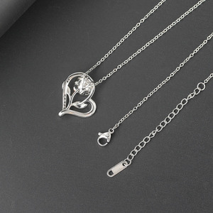 Collana con Ciondolo a Cuore con Rosa, Placcata in Platino con Zirconi, Scritta '<span class=keywords><strong>Ti</strong></span> <span class=keywords><strong>Amo</strong></span> per Sempre', Gioielli alla Moda, Regalo - Product Image 5