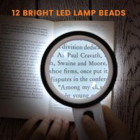 12 LED Lighted Handheld Magnifying Glass, Large Double Layer Glass Lens 3X Magnifier for Seniors Reading Coin Jewelry Close Work