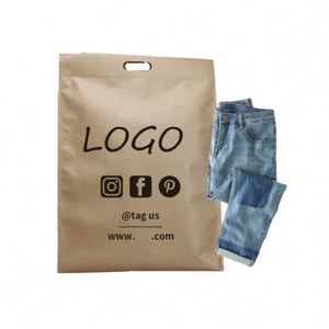 Custom Logo Biodegradable Poly Waterproof Mailing Bags with Handle for Clothing and Shoes <b>Brown</b> Small Medium Big Sizes - Product Image 3