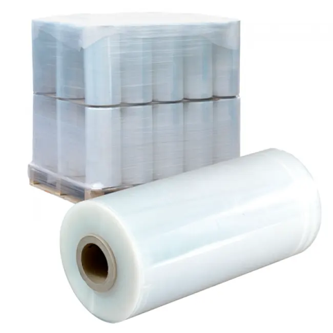 Plastik berkualitas tinggi menyusut bungkus palet LLDPE peregangan Film gulungan pabrik Guangdong bahan Premium Shrink Film