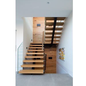 Projet de villa, escalier en bois et en acier, détails, escaliers intérieurs avec plateforme - Product Image 3