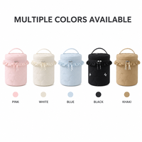 Sac de maquillage matelassé tendance avec bord festonné, grande capacité, organiseur de cosmétiques cylindrique, sac de rangement portable pour articles de toilette de voyage pour femmes