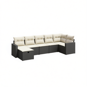Ensemble de canapés de jardin modulaires en polyrotin noir avec structure en acier, design moderne, mobilier d'extérieur, coussins en mousse haute densité - Product Image 1