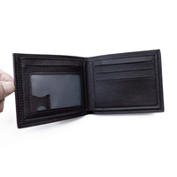 Grosir bahan baru Logo khusus pria kecil kulit PU dompet RFID fungsional lipat dua penutupan terbuka benang lipat ganda murah