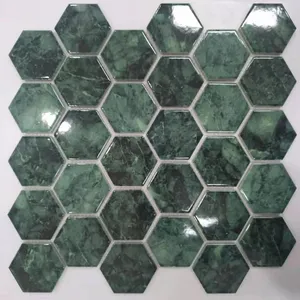 Hexagon Tegel 325X282Mm Dark Green Jade Uitziende Glossy Marmer Mozaïek Tegel Voor Keuken Backsplash