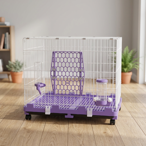 610-L Breathable Iron & <b>Plastic</b> Wire Puppy & Dog Cage with Lockable Wheels - Product Image 3
