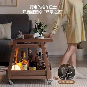 Bona Gold Square Solid Wood Side <b>Table</b> Movable With Wheels <b>Coffee</b> <b>Table</b> For Living Room Sofa Bedside Storage Cart - Product Image 3