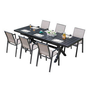 Ensemble de table en aluminium pour l'extérieur avec chaises en maille, rectangulaire, durable, meubles de jardin et de terrasse, style moderne - Product Image 1