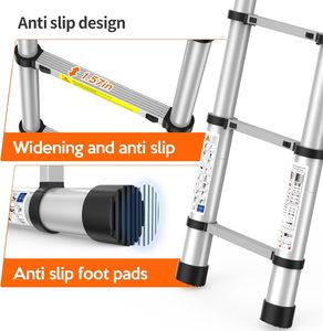 Échelle pliante tout en aluminium pour usage domestique et professionnel, échelle télescopique multifonction en alliage d'aluminium et de magnésium - Product Image 5