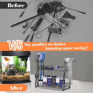 Étagère de rangement pour accessoires d'aquarium, 2 niveaux, en métal noir, pour outils et nourriture pour poissons - Product Image 3
