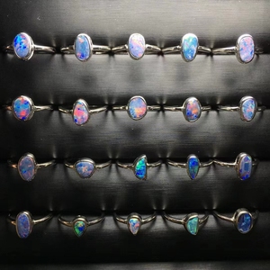 Anillo de ópalo <span class=keywords><strong>australiano</strong></span> Plata 925 Anillos de joyería ajustables Cristal natural para regalo de boda - Product Image 5