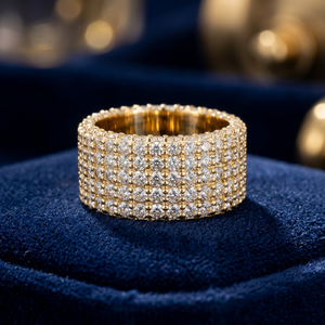 Anillo de Diamantes CVD de Cinco Líneas Estilo Hip Hop de Lujo, Certificado IGI, Chapado en Oro, Plata 925, Joyería para Bodas y Fiestas - Product Image 1