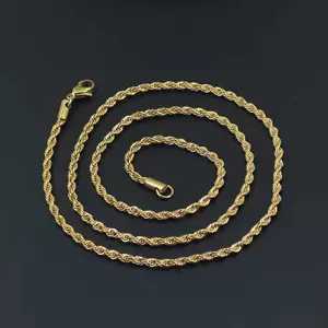 绳铂金散装18k镀金不锈钢散装链接链迪拜平顶卷珠宝项链用于男士绞链