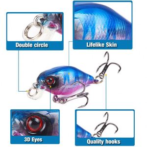 Leurres de pêche crankbait 40mm/4.6g pour eau douce/eau salée, plongeant en profondeur, pour la truite, le bar, le snapper, le walleye, le crappie, le bar de mer et le zander - Product Image 3