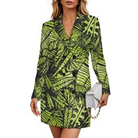 Robe Blazer Mini sur Mesure à Motifs Floraux Tropicaux Polynésiens, Col Revers, Manches Longues, Double Boutonnage, Vêtement pour Femme, Idéale pour Affaires, Banquets et Événements Sociaux