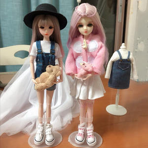 Pantalon en jean à bretelles pour poupée en bambou, vêtements de mode, hauteur 29 cm, échelle 1:12, accessoires SD CICY - Product Image 1