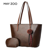 Sac à main pour femme MAY ZOO, couleur noire unie, fermeture à glissière, tendance toutes saisons, design logo, PU, polyester, voyage