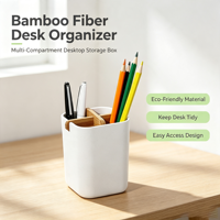 Organisateur de bureau en bambou biodégradable personnalisé avec séparateur en bambou croisé pour le rangement de stylos, de maquillage et de fournitures de bureau