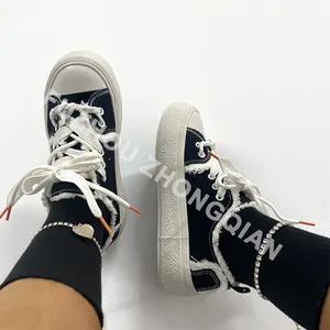 Venta al por mayor de zapatillas de deporte con cordones gruesos plataforma de lona Patchwork zapatos casuales tenis zapatos vulcanizados femeninos zapatillas de deporte de las mujeres