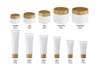 Ensemble d'Emballages Cosmétiques : Pot de Crème 250ml, Bouteille en Plastique Blanche 100ml, 150ml, 250ml, 500ml avec Pompe Spray Lotion et Couvercle en Bambou