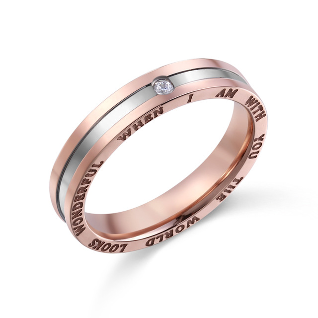 LOFTILY Titanium Steel Couple Rings - Engraved "When I Am With You", CZ Accent, Minimalist Luxury Promise Jewelry Pieces