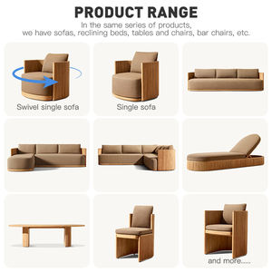 طقم أريكة حديث للحدائق، أرائك فاخرة للفنادق في الهواء الطلق، أريكة خشبية على شكل حرف L، أثاث خارجي من خشب الساج، مقاوم للماء وأشعة الشمس - Product Image 2