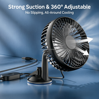 Ventilateur USB de voiture Dongguan OEM en plastique ABS, câble de 150 cm, 5V 1A 5W, 3 vitesses, avec ventouse et pince de fixation pour aérateur ou appuie-tête