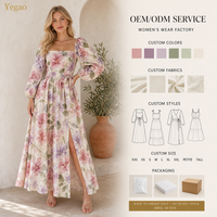 Robe longue d'été Yegao pour femme en tissu tissé, taille naturelle, imprimé floral, silhouette trapèze, service OEM écoresponsable