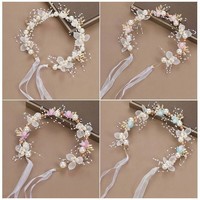 Serre-tête pour enfants style européen, bandeau doré éthéré, couronne de fleurs, ruban de cheveux perlé, diadème de mariée en métal