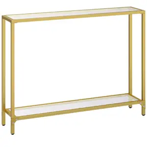 Console de ouro hoobro, mesa de vidro temperado, quadro de mesa de entrada estreita, moldura de metal para sala de estar, dropshipping