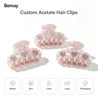 Pince à cheveux en acétate rose ornée de diamants, personnalisable, de luxe léger, haute qualité, pour coiffure mi-attachée, style requin, pour fille