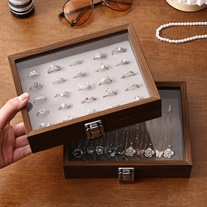 Dropshipping Shopify Walnut Jewelry <b>Box</b> Leather Organizer with Lid for <b>Earrings</b> Rings Necklaces Bracelets Storage Case - Product Image 4