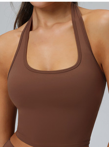 Women Halter Neck Yoga Bra Backless U Neck Sports Crop <b>Top</b> Removable Pads <b>Low</b> Support Pilates Athletic Vest Wholesale - Product Image 5