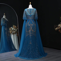 Superbe robe de soirée en dentelle ornée de bleu avec des manches fluides or noir robes de soirée de mariage Lsz621