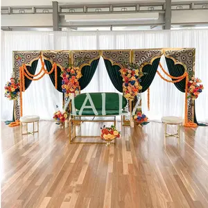 Retro Unique Bollywood Wedding Party stage decoration gold Elegance Ring Backdrop