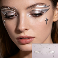 Stiker Tato Wajah Eyeliner Bersayap Perak Metalik Berkilau untuk Riasan Festival Rave