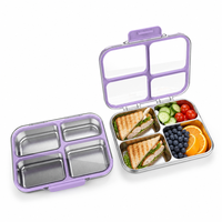 S004-3 Boîte Bento Réutilisable pour Nouveau-né, 4 Compartiments, 3 Compartiments, Mignonne, avec Couvercle en Acier Inoxydable, Capacité 1-3L, Anti-fuite, Sans BPA, Compatible Micro-ondes