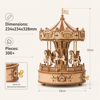 Puzzle 3D in Legno a Forma di Giostra con Carillon e Luci LED Lampeggianti - Kit di Montaggio Meccanico Fai-da-Te, Giocattolo Educativo STEM