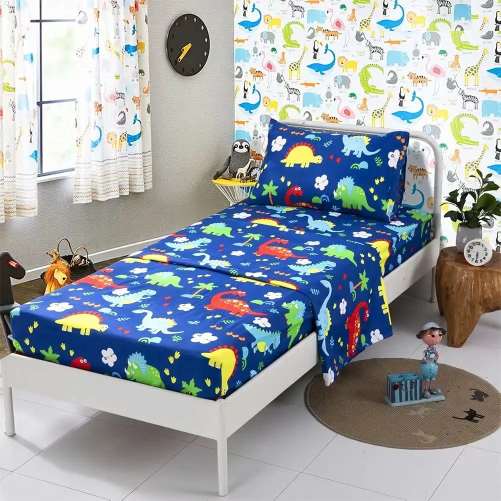 Super Soft Micro fiber Disperse Printing Niedlicher Dinosaurier Kids Design Cartoon Bettwäsche-Set Bett bezug Bettlaken-Set