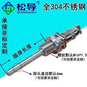 RTD แบบเสียบปลั๊ก WZP-270 พร้อมช่องเสียบ M16, เซ็นเซอร์วัดอุณหภูมิเทอร์โมคัปเปิล Pt100, แบบเกลียว ทนทานต่ออุณหภูมิสูง - Product Image 2