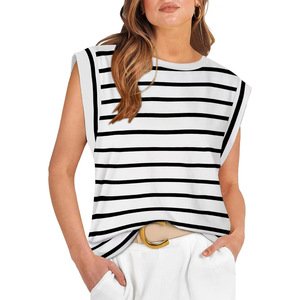 <span class=keywords><strong>T</strong></span>-<span class=keywords><strong>shirt</strong></span> sans manches en tricot pour <span class=keywords><strong>femme</strong></span>, col rond, décontracté, tendance - Product Image 4